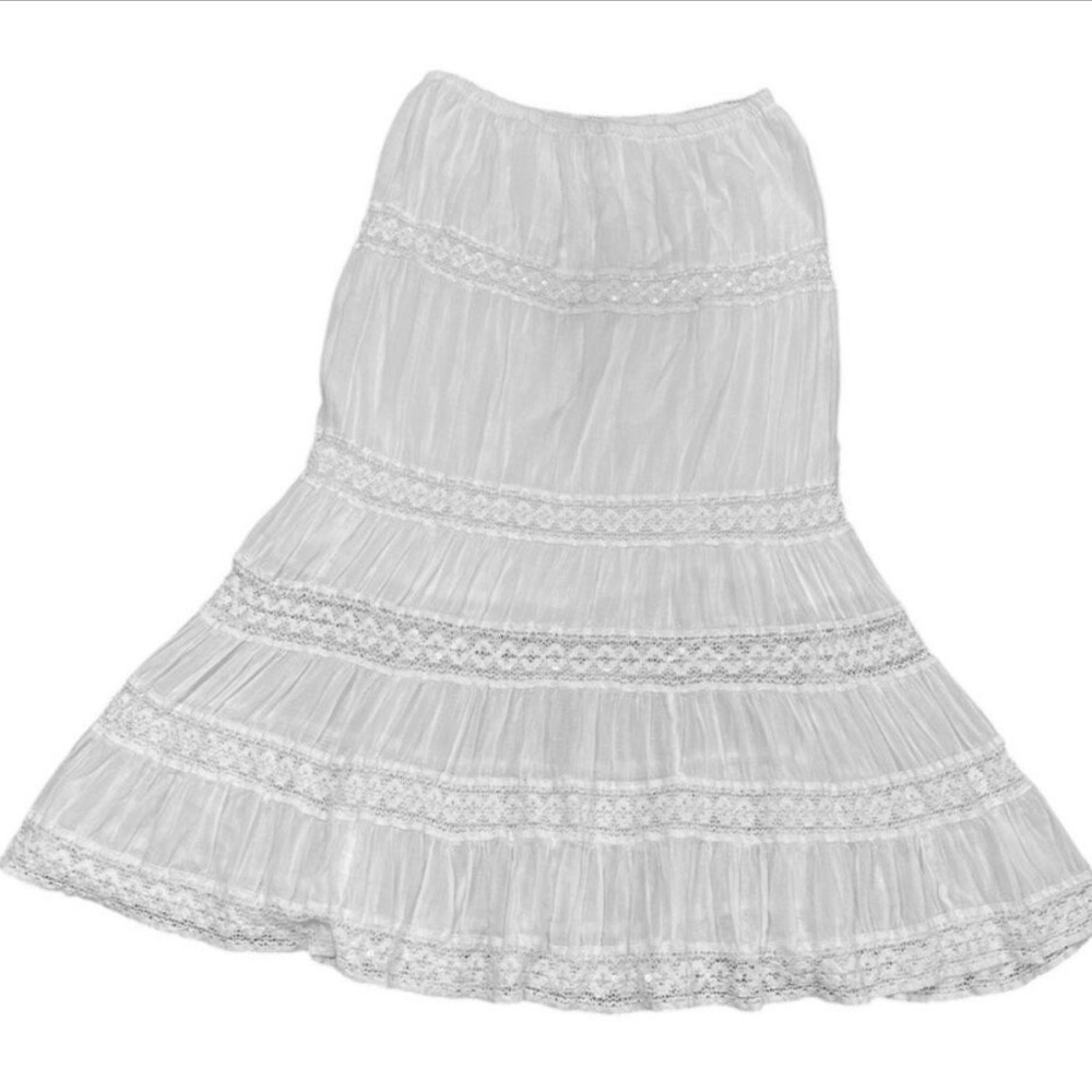 Surrale White tiered boho maxi skirt crochet Fairycore festival cotton summer